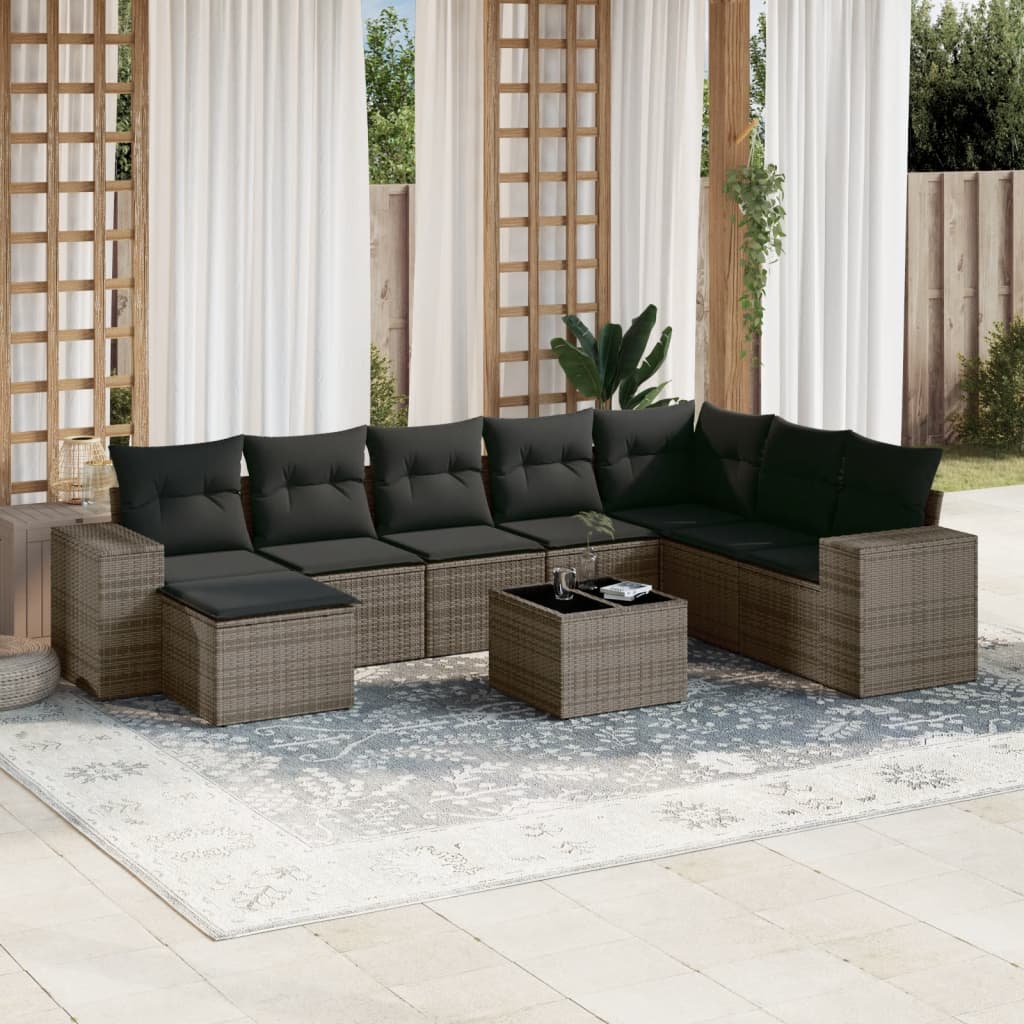 sofasæt til haven 9 dele med hynder polyrattan grå