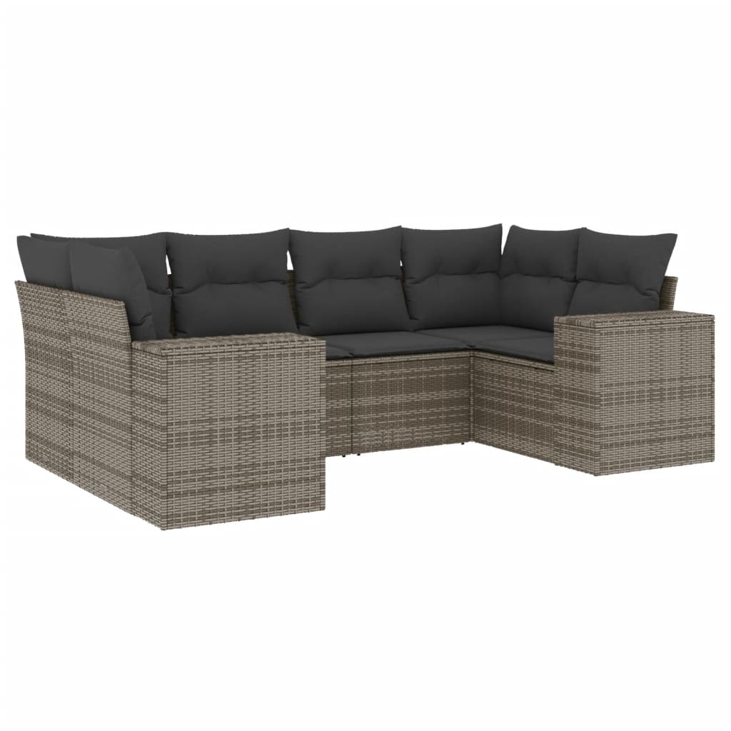 sofasæt til haven 6 dele med hynder polyrattan grå