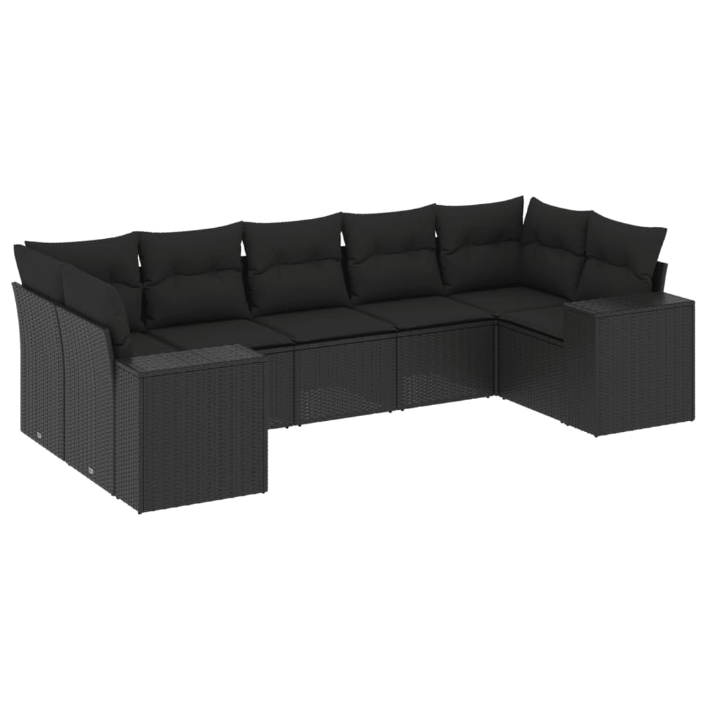sofasæt til haven 7 dele med hynder polyrattan sort