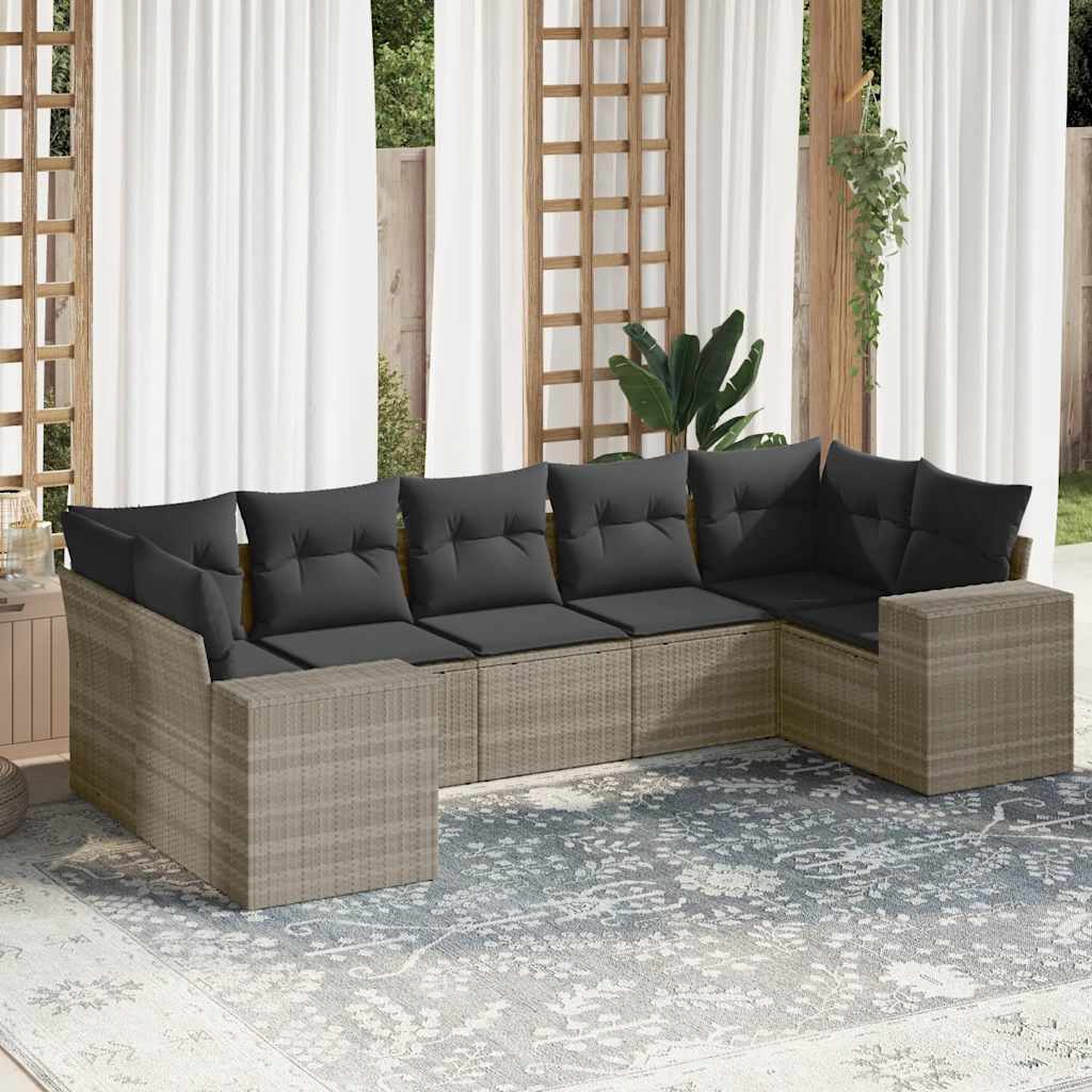 sofasæt til haven 7 dele med hynder polyrattan lysegrå