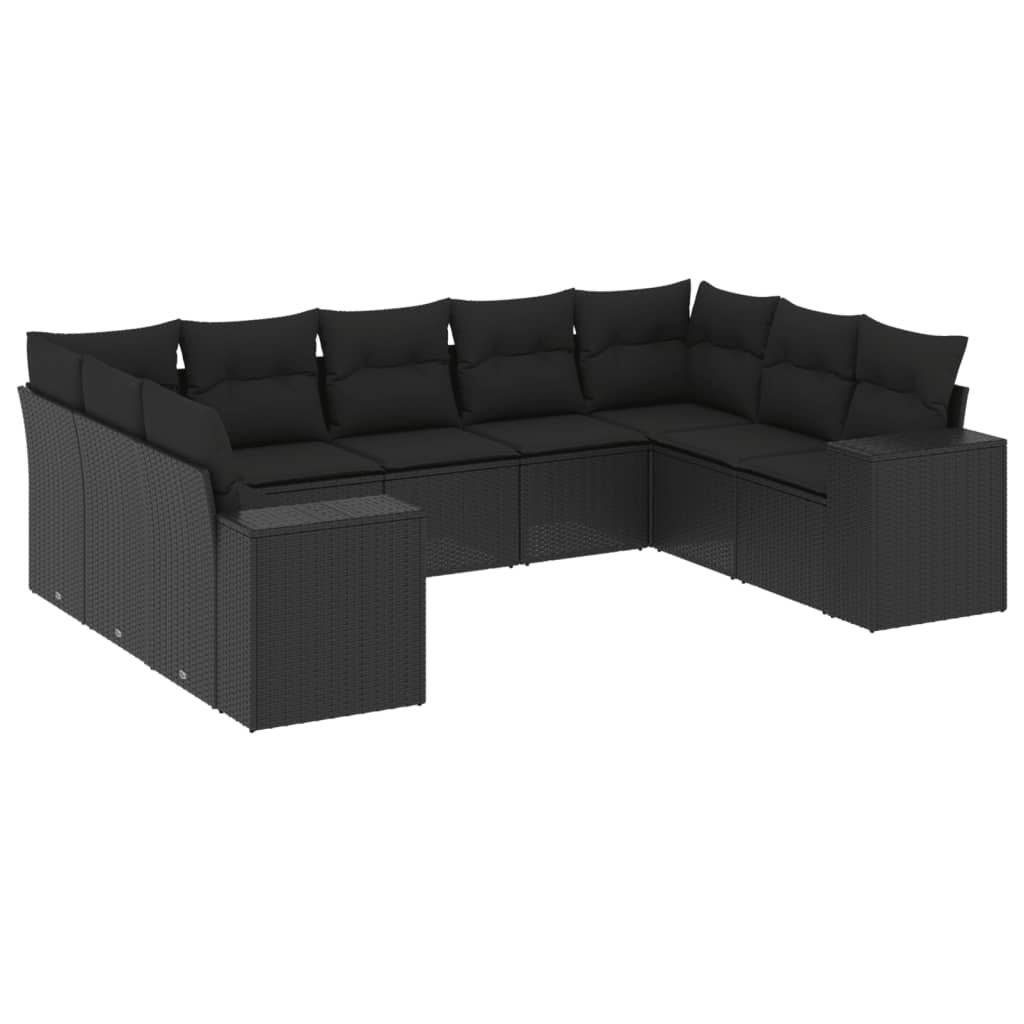sofasæt til haven 9 dele med hynder polyrattan sort
