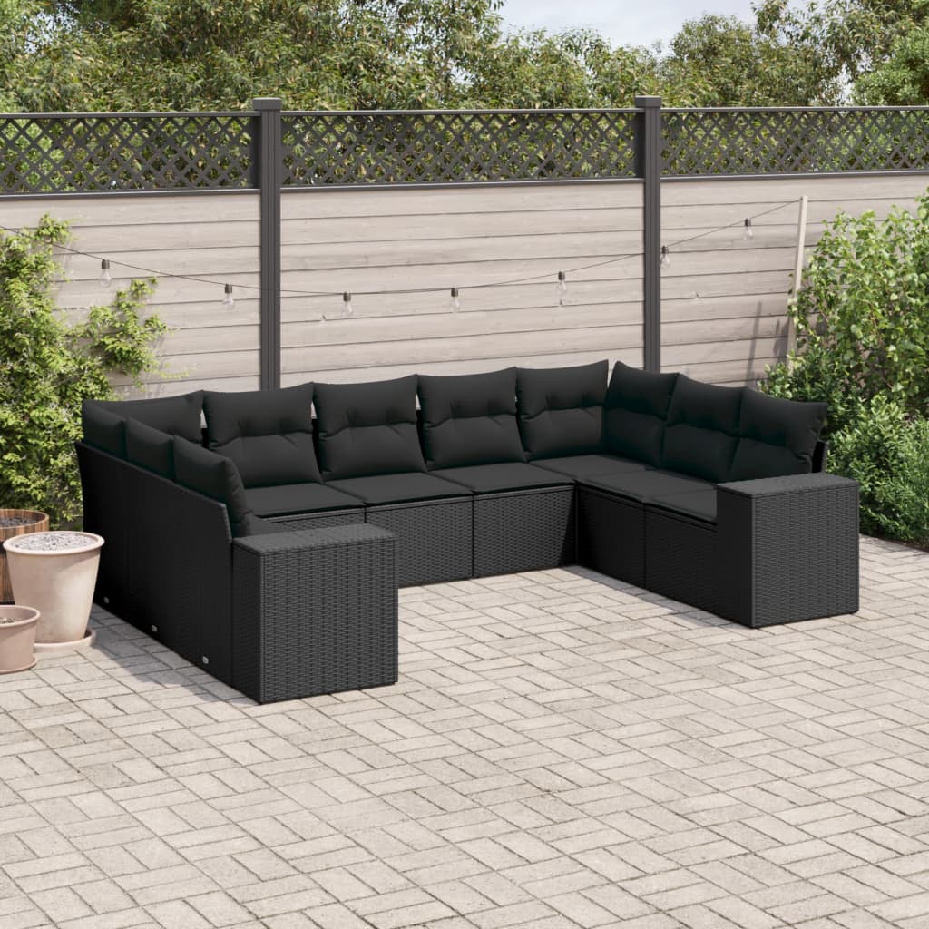 sofasæt til haven 9 dele med hynder polyrattan sort