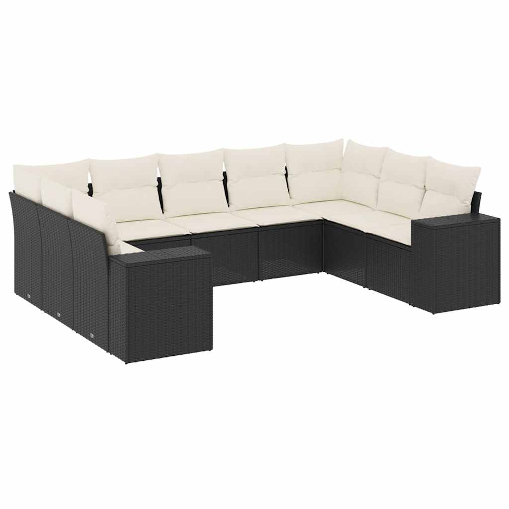 sofasæt til haven 9 dele med hynder polyrattan sort