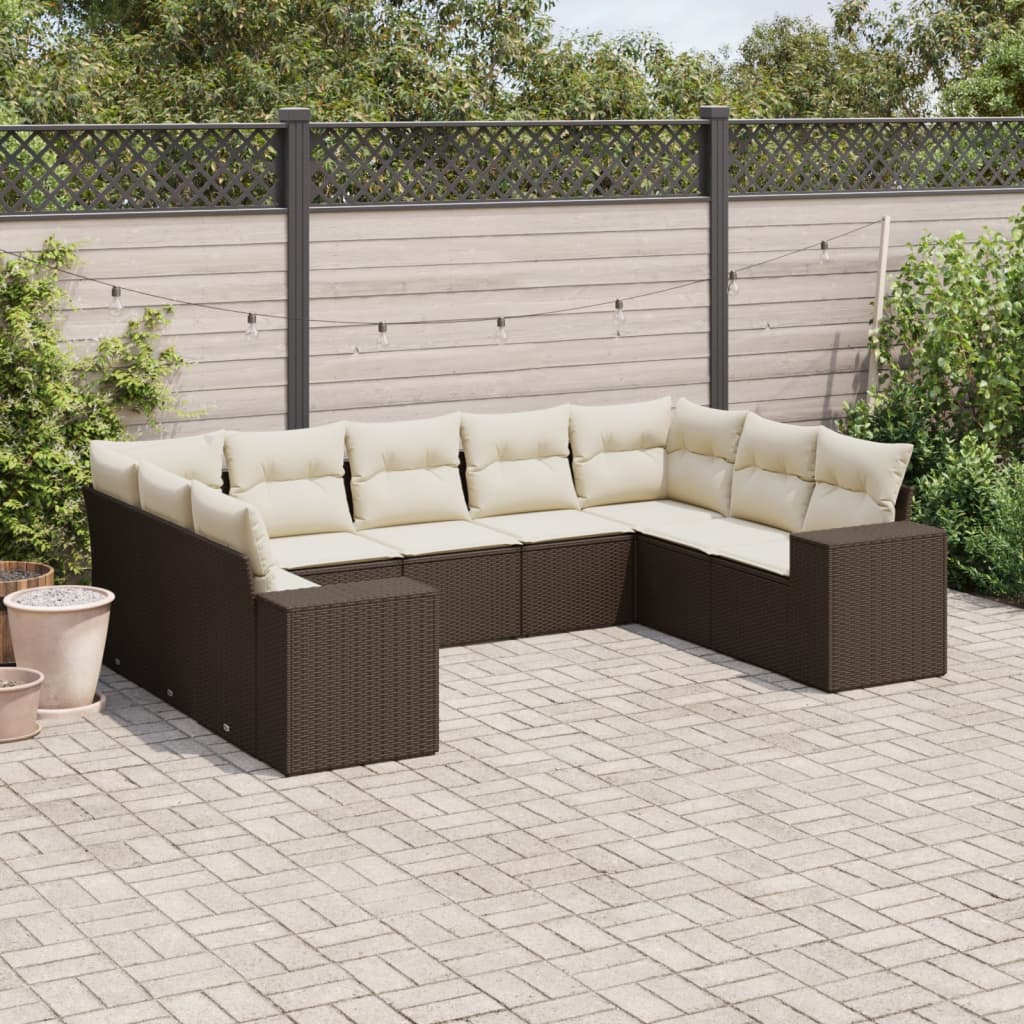 sofasæt til haven 9 dele med hynder polyrattan brun