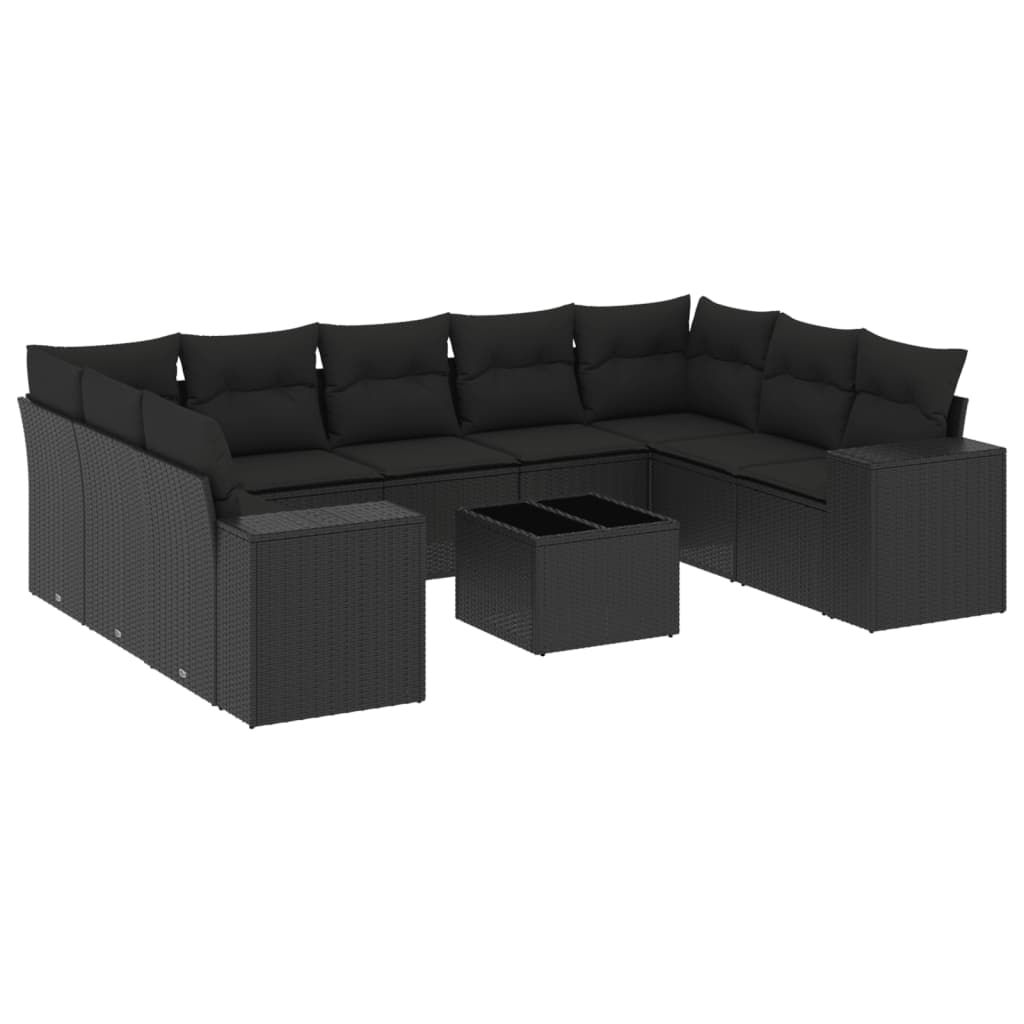 sofasæt til haven 10 dele med hynder polyrattan sort