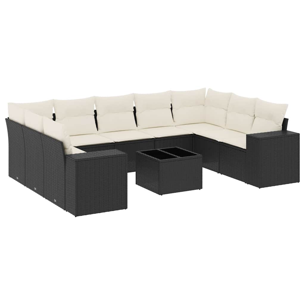sofasæt til haven 10 dele med hynder polyrattan sort
