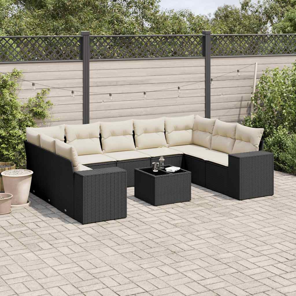 sofasæt til haven 10 dele med hynder polyrattan sort