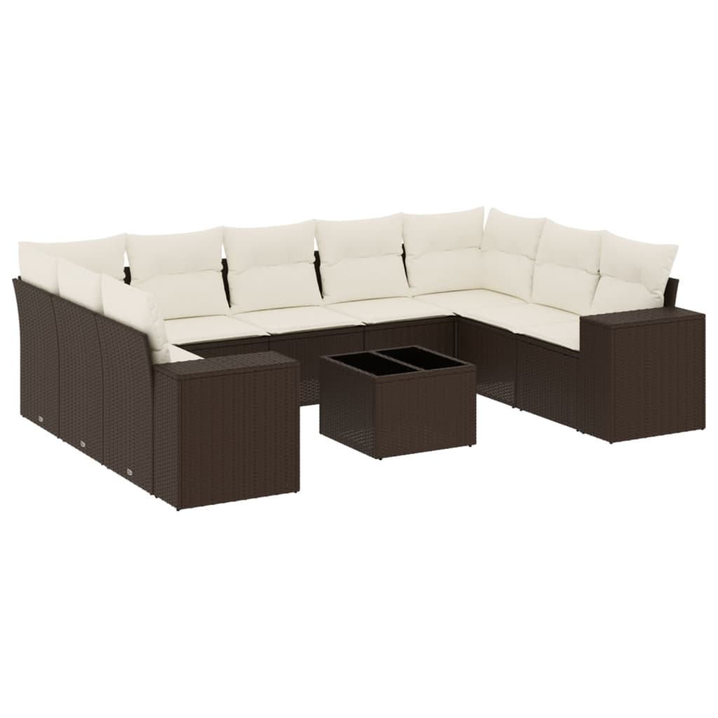 sofasæt til haven 10 dele med hynder polyrattan brun