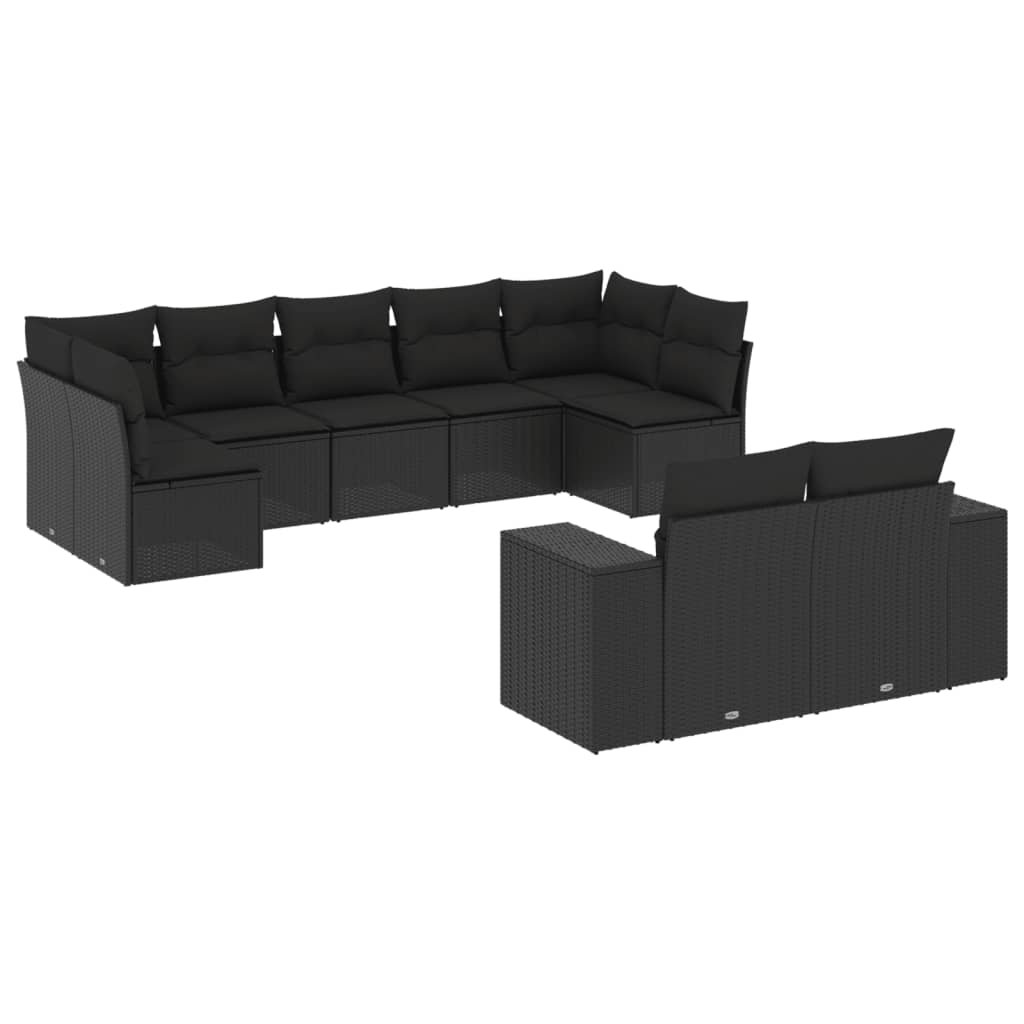 sofasæt til haven 9 dele med hynder polyrattan sort