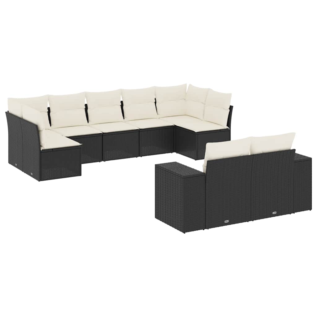 sofasæt til haven 9 dele med hynder polyrattan sort