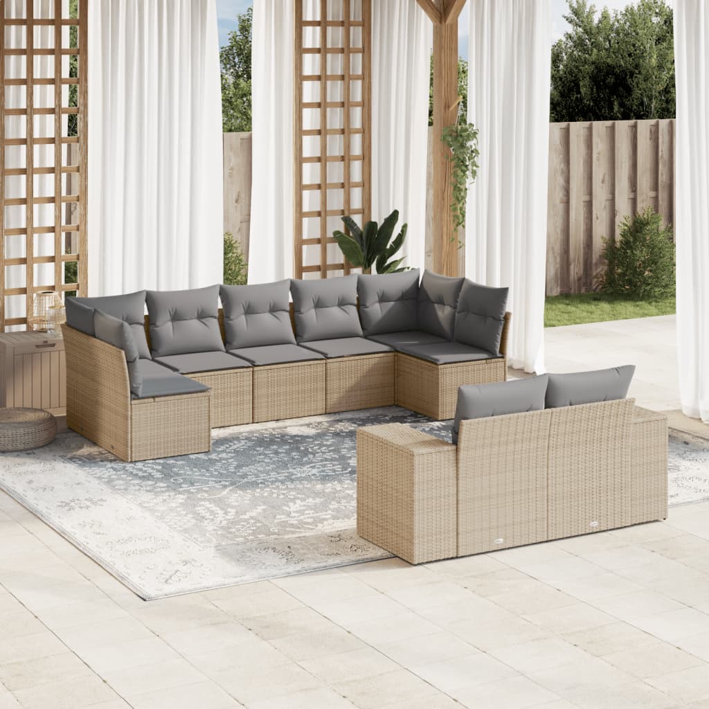 sofasæt til haven 9 dele med hynder polyrattan beige