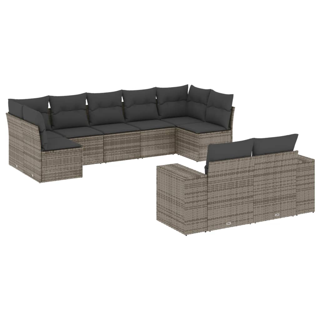 sofasæt til haven 9 dele med hynder polyrattan grå