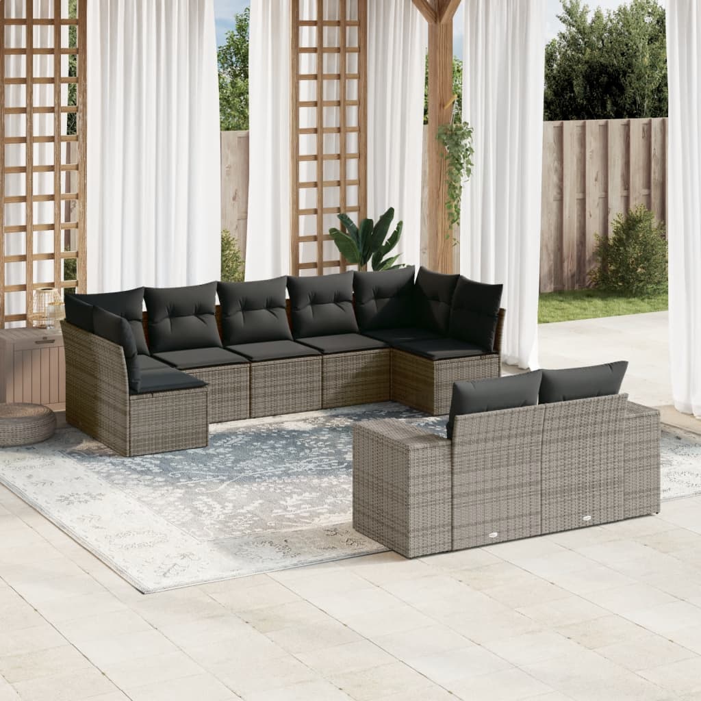 sofasæt til haven 9 dele med hynder polyrattan grå