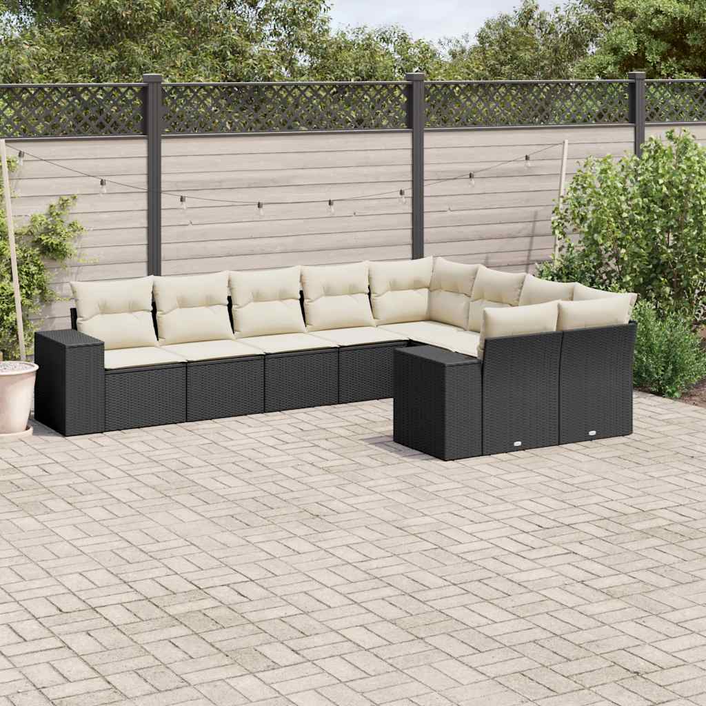 sofasæt til haven 9 dele med hynder polyrattan sort