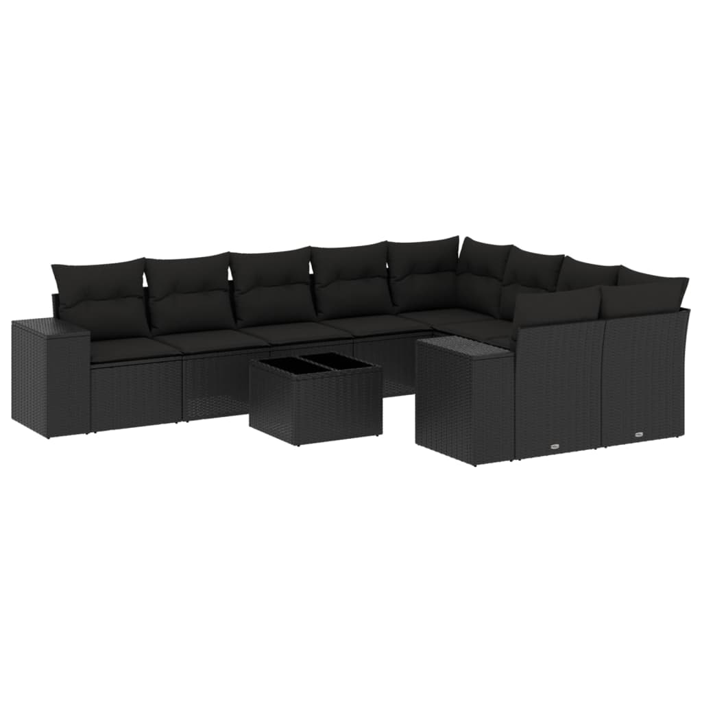 sofasæt til haven 10 dele med hynder polyrattan sort