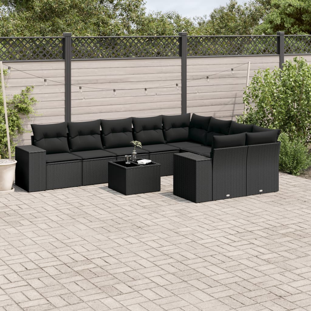 sofasæt til haven 10 dele med hynder polyrattan sort