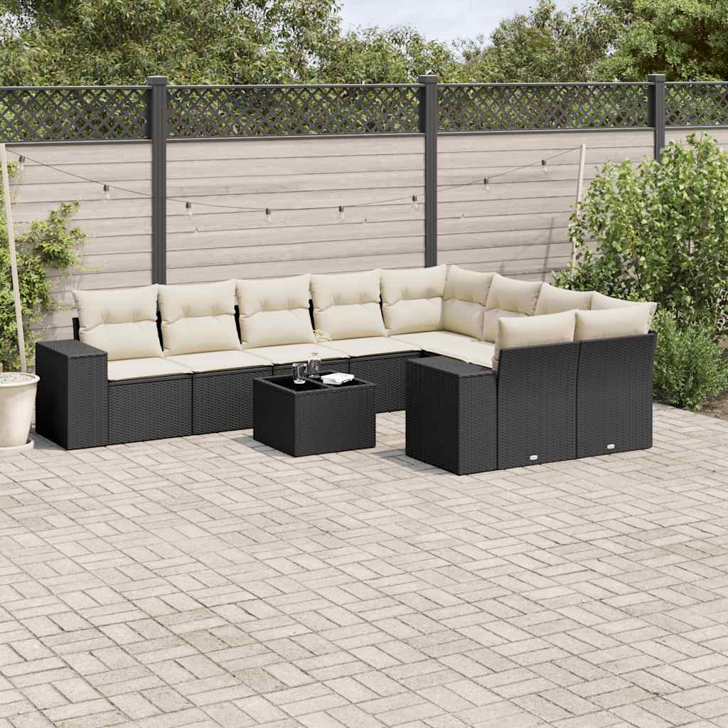 sofasæt til haven 10 dele med hynder polyrattan sort