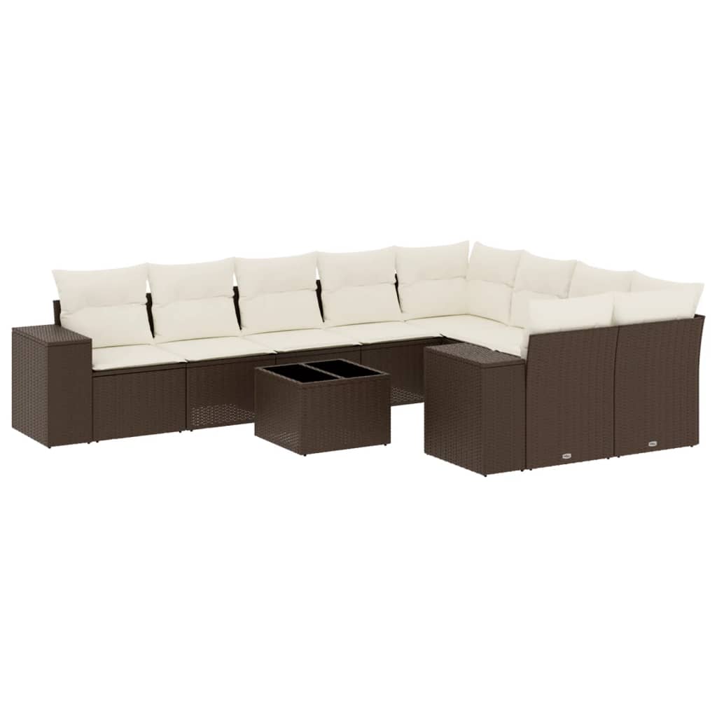 sofasæt til haven 10 dele med hynder polyrattan brun