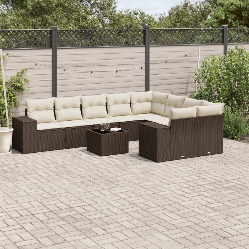 sofasæt til haven 10 dele med hynder polyrattan brun