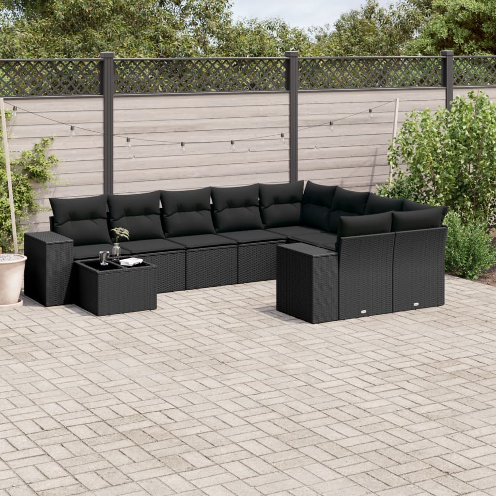 sofasæt til haven 10 dele med hynder polyrattan sort