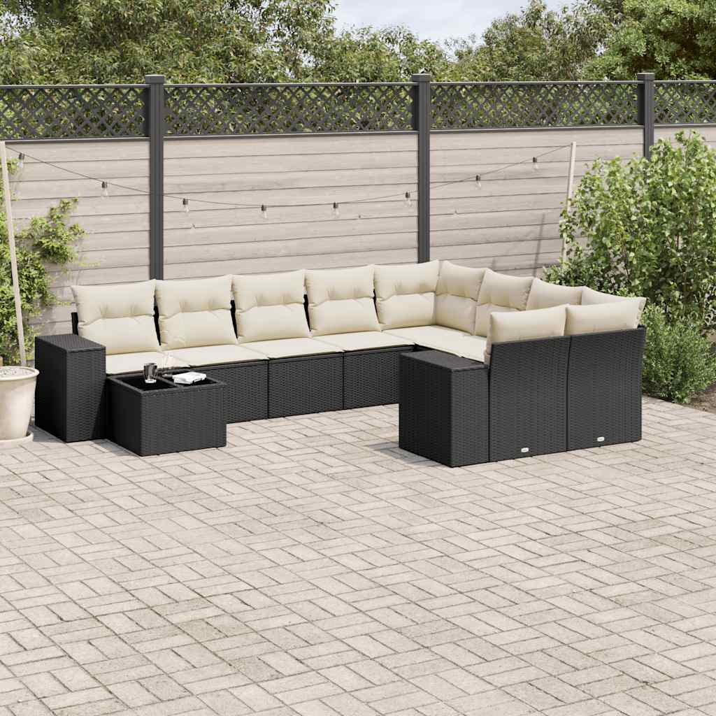 sofasæt til haven 10 dele med hynder polyrattan sort
