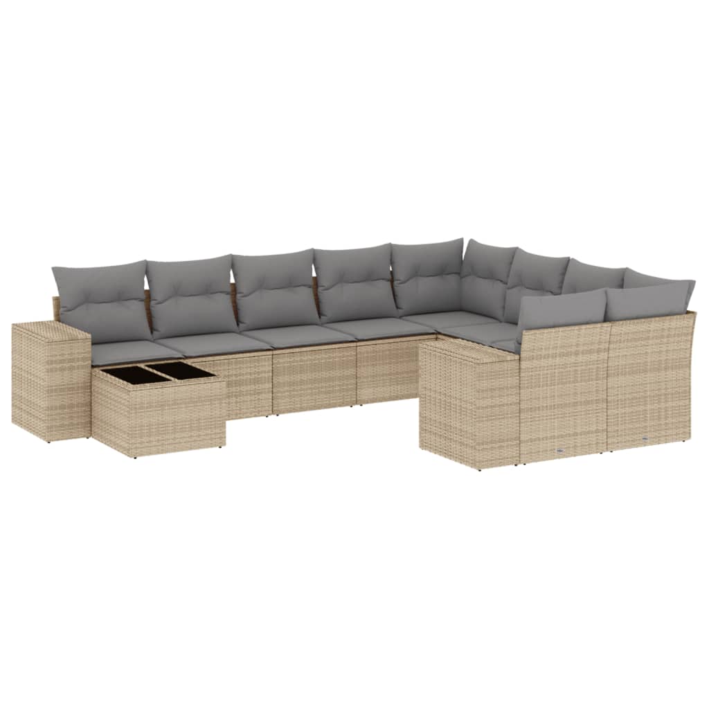 sofasæt til haven 10 dele med hynder polyrattan beige
