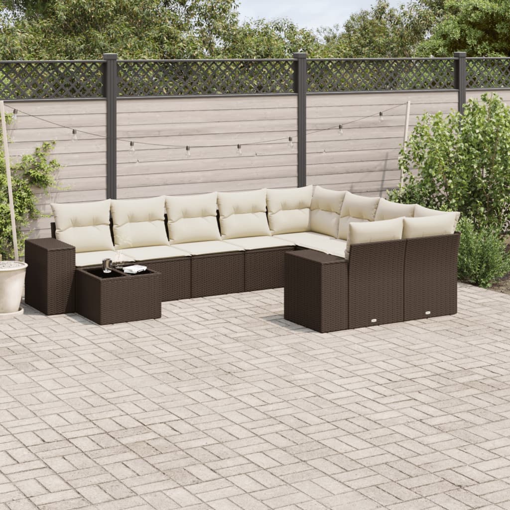sofasæt til haven 10 dele med hynder polyrattan brun