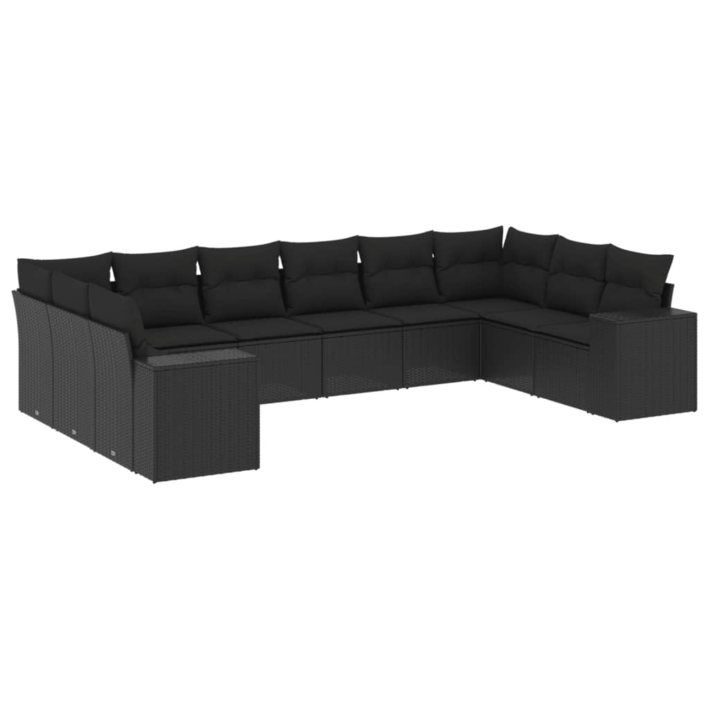 sofasæt til haven 10 dele med hynder polyrattan sort