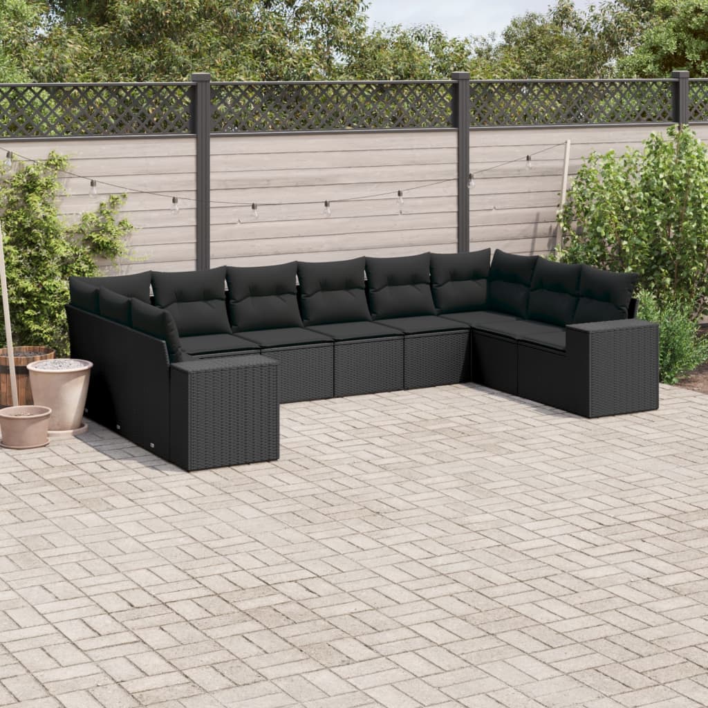 sofasæt til haven 10 dele med hynder polyrattan sort