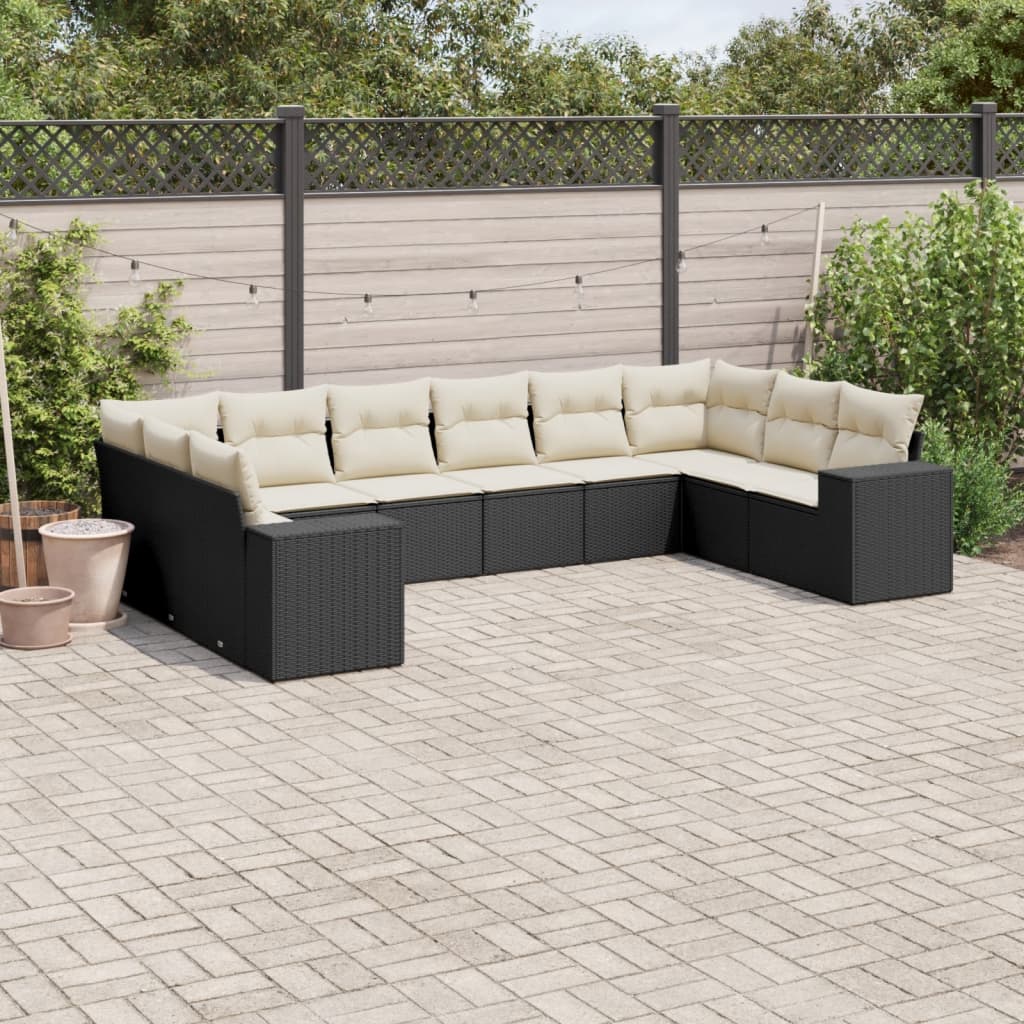 sofasæt til haven 10 dele med hynder polyrattan sort
