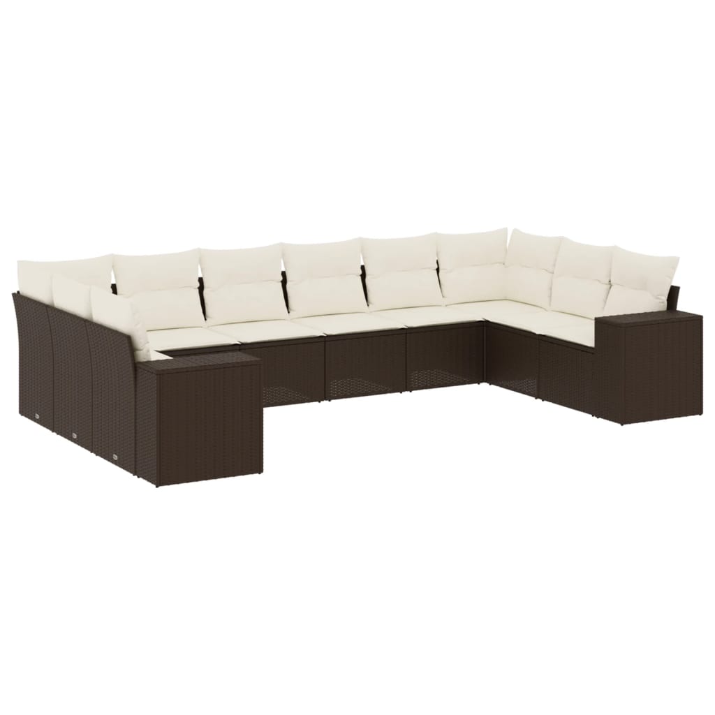 sofasæt til haven 10 dele med hynder polyrattan brun