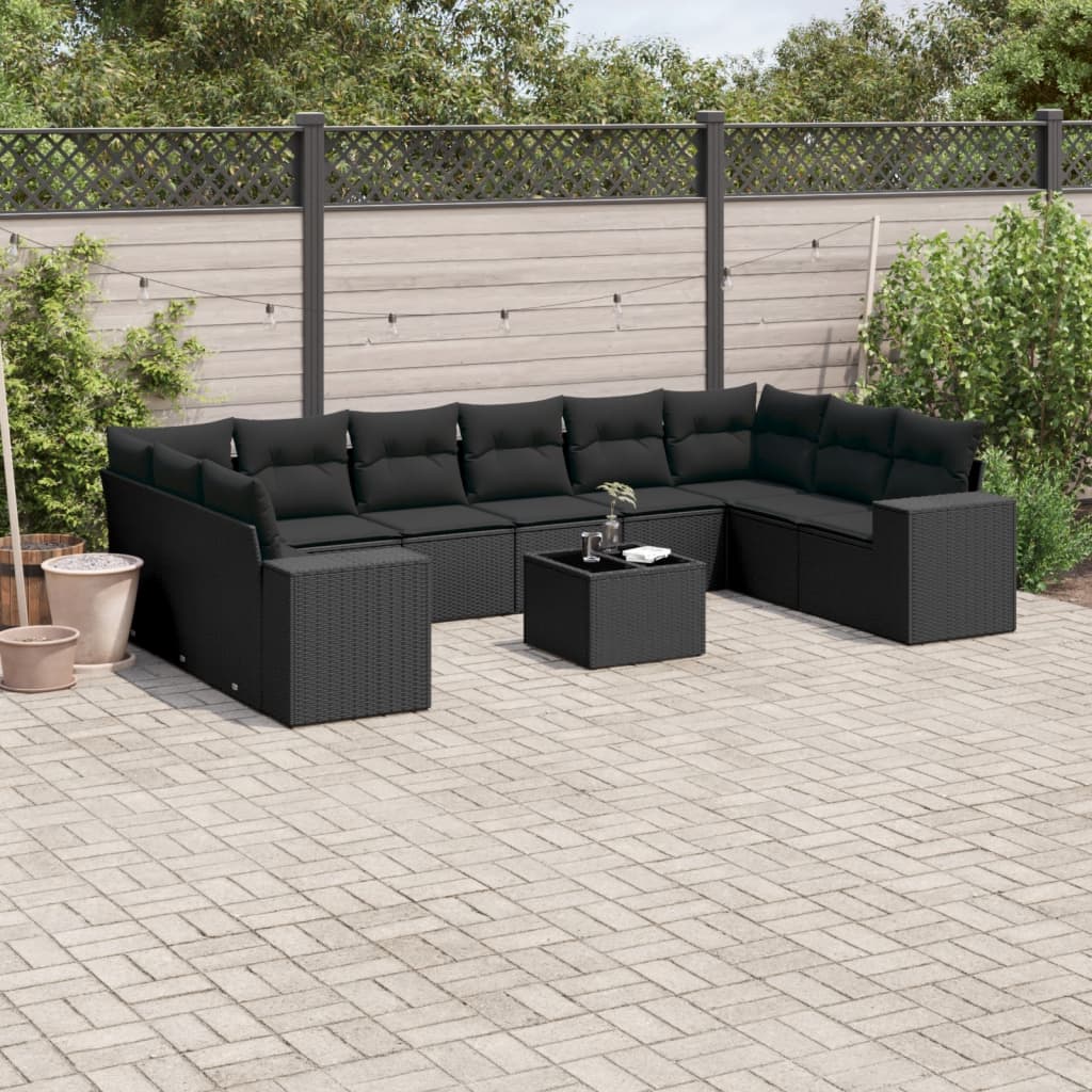 sofasæt til haven 11 dele med hynder polyrattan sort
