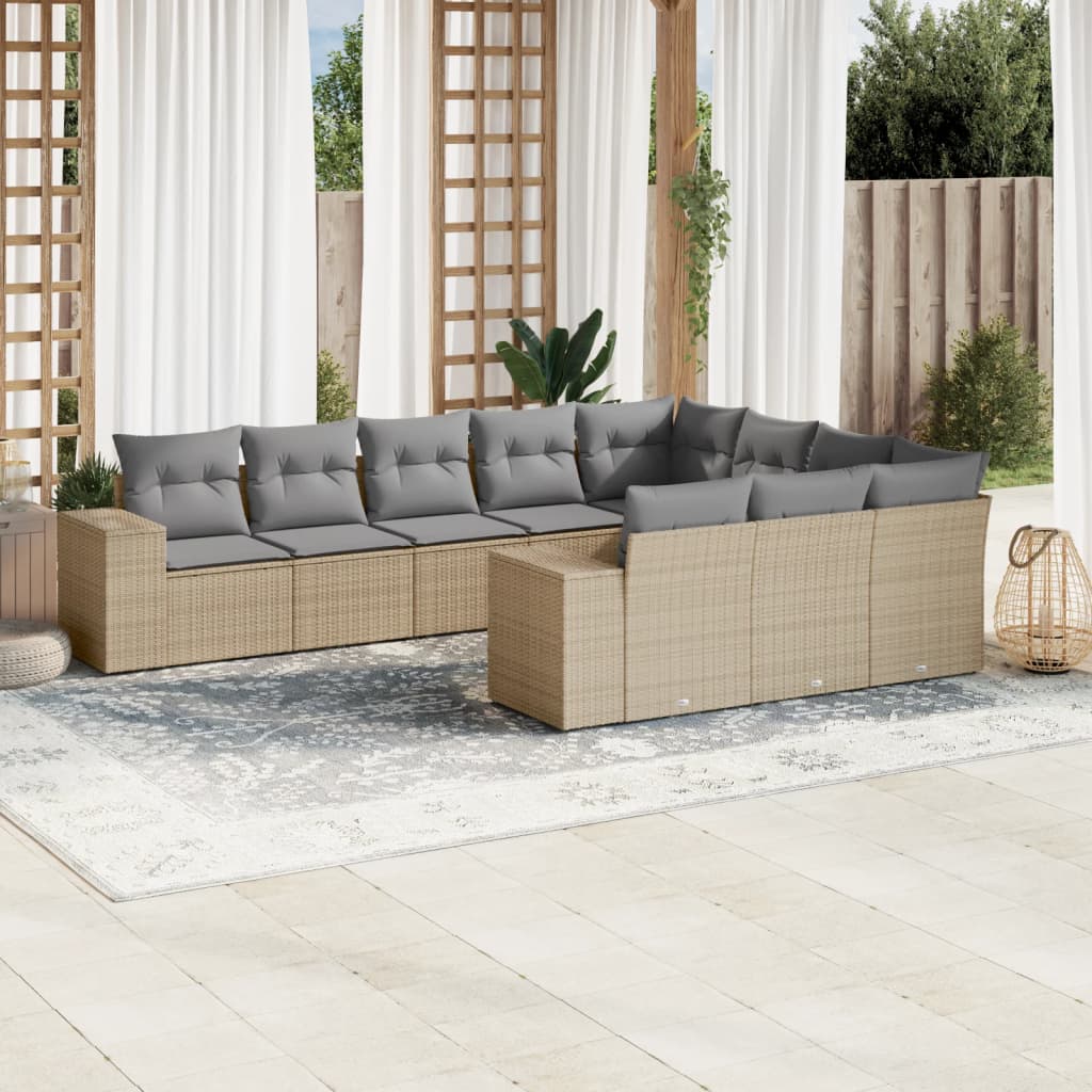 sofasæt til haven 10 dele med hynder polyrattan beige
