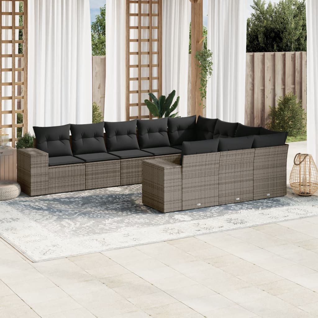 sofasæt til haven 10 dele med hynder polyrattan grå