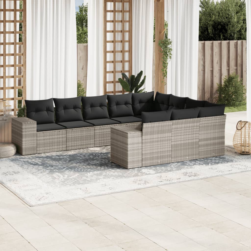 sofasæt til haven 10 dele med hynder polyrattan lysegrå