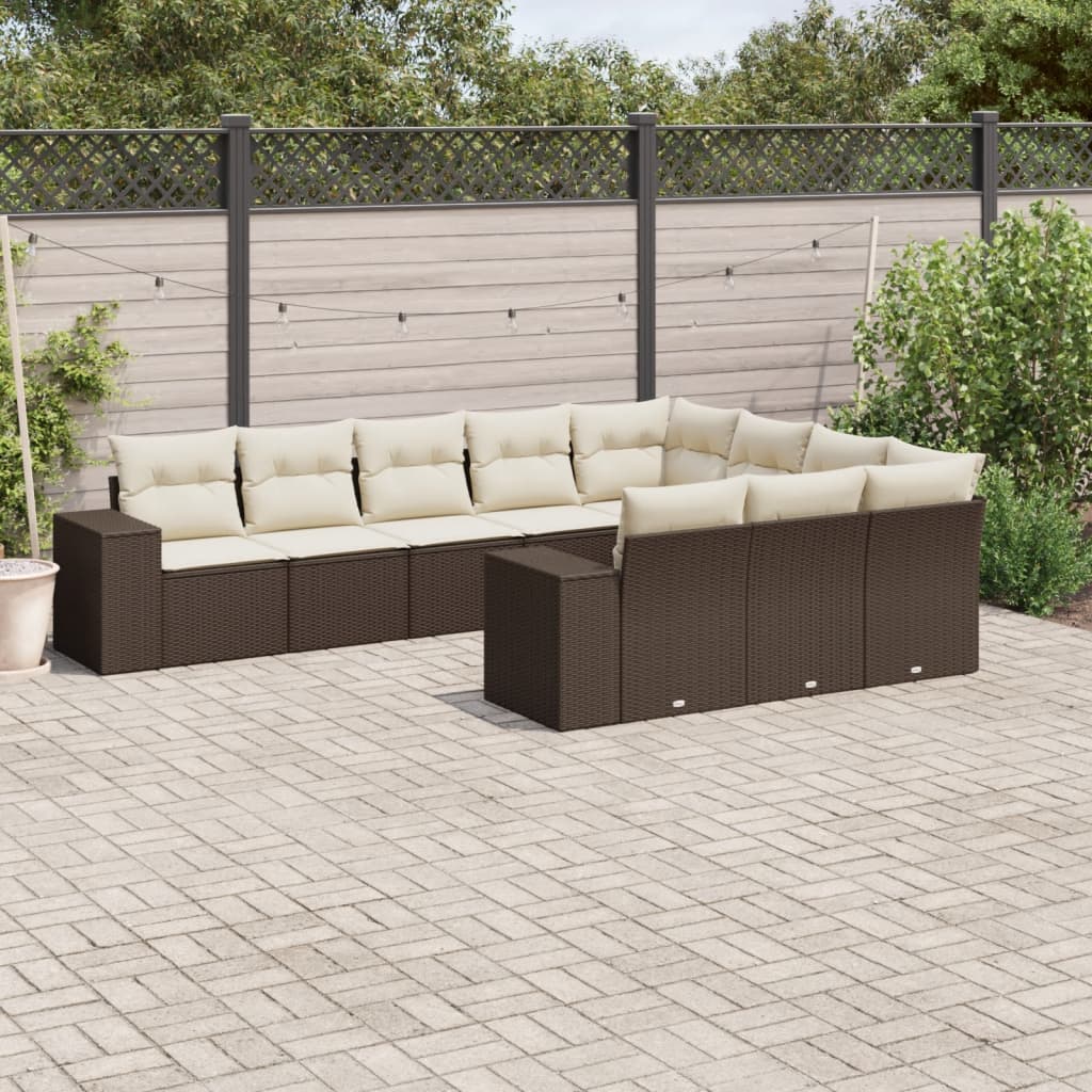 sofasæt til haven 10 dele med hynder polyrattan brun