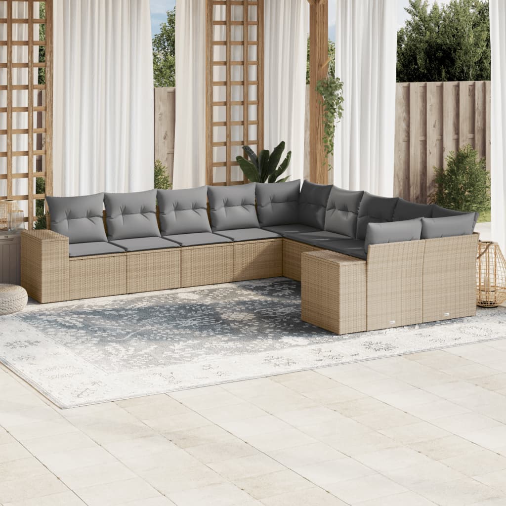 sofasæt til haven 10 dele med hynder polyrattan beige