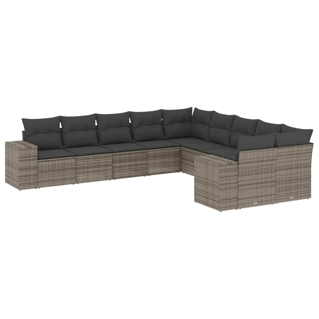 sofasæt til haven 10 dele med hynder polyrattan grå