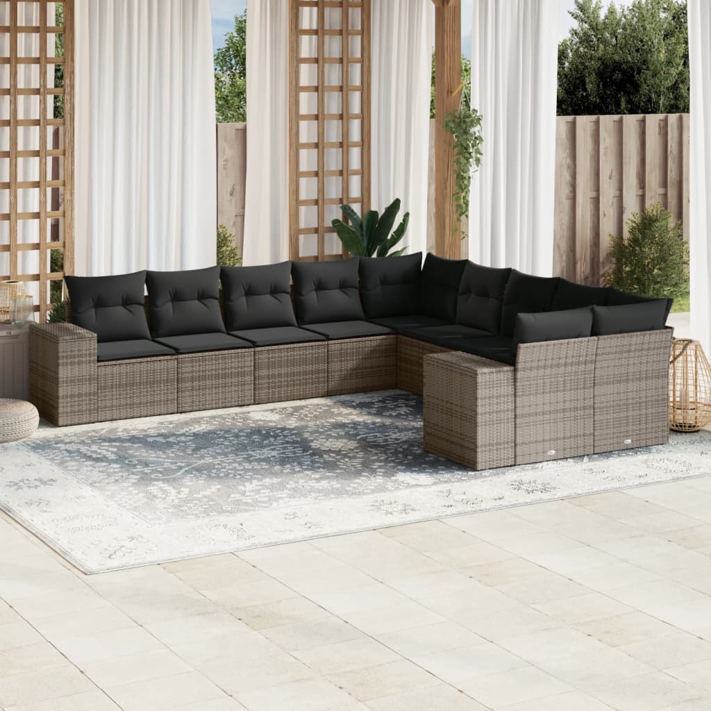 sofasæt til haven 10 dele med hynder polyrattan grå