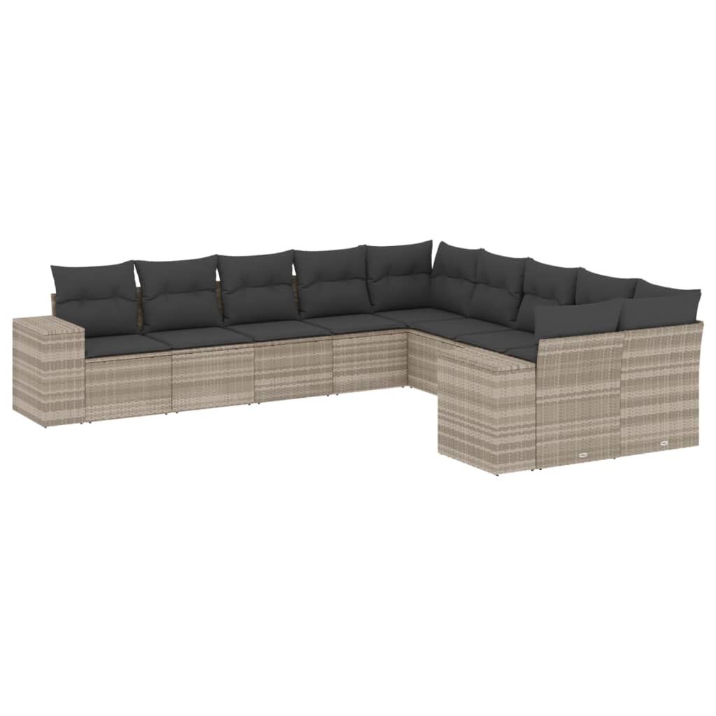 sofasæt til haven 10 dele med hynder polyrattan lysegrå