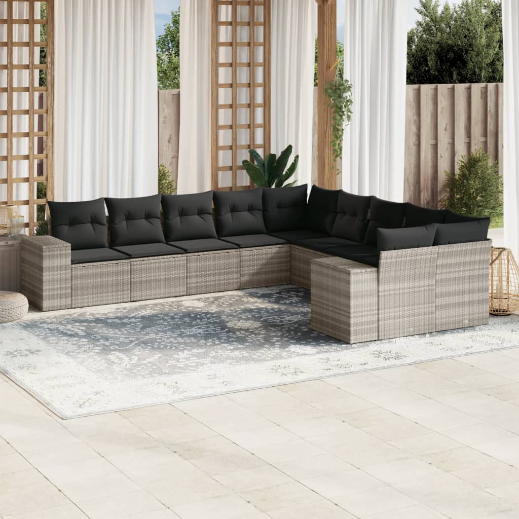 sofasæt til haven 10 dele med hynder polyrattan lysegrå