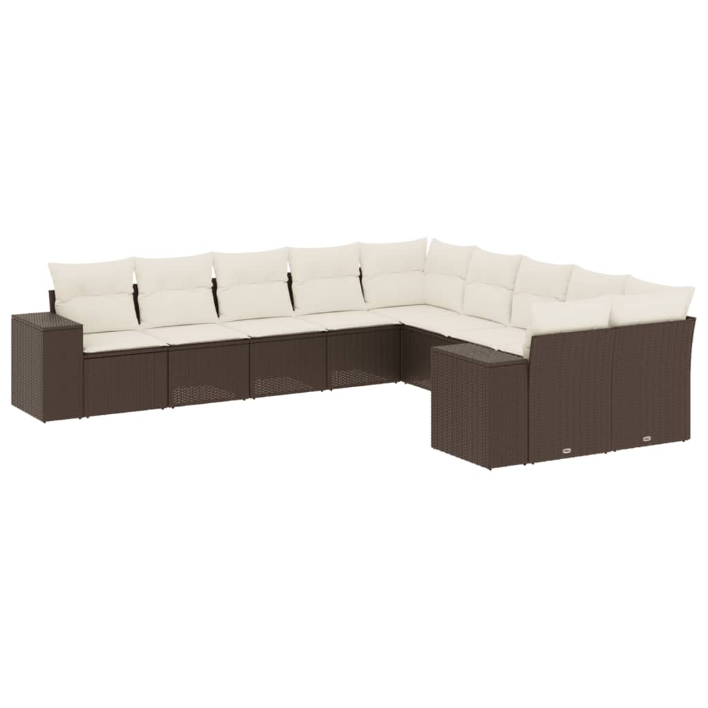 sofasæt til haven 10 dele med hynder polyrattan brun
