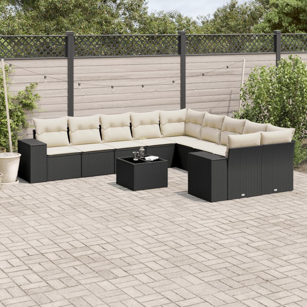 sofasæt til haven 11 dele med hynder polyrattan sort