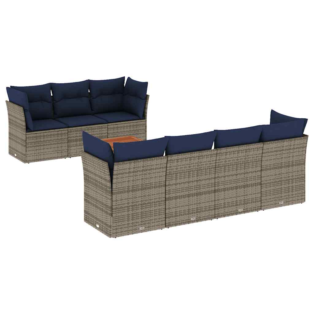 sofasæt til haven 8 dele med hynder polyrattan grå