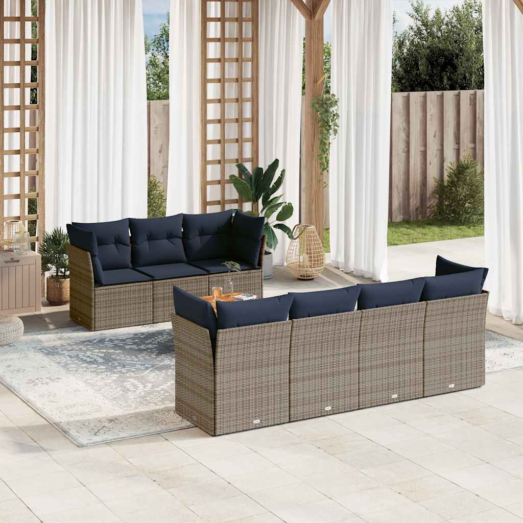 sofasæt til haven 8 dele med hynder polyrattan grå