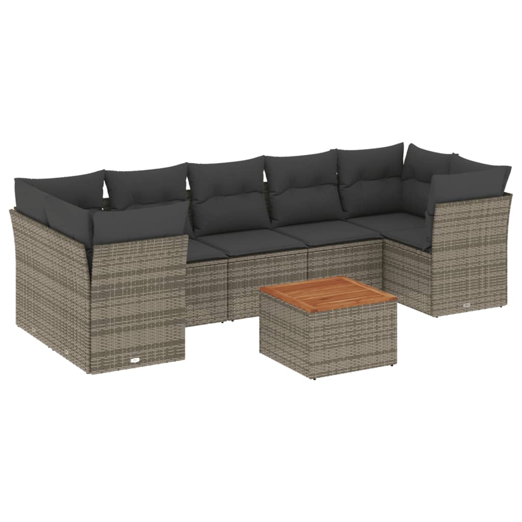 sofasæt til haven 8 dele med hynder polyrattan grå