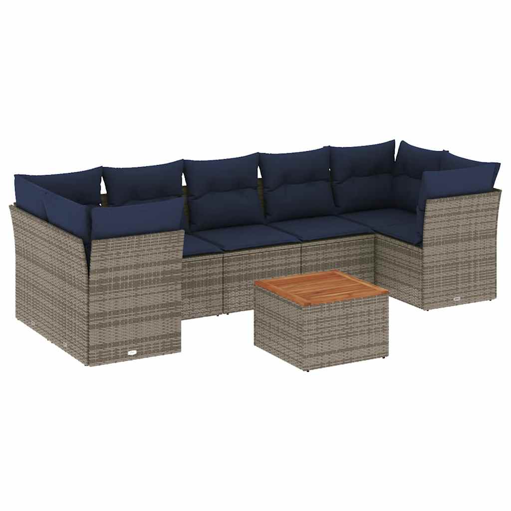 sofasæt til haven 8 dele med hynder polyrattan grå