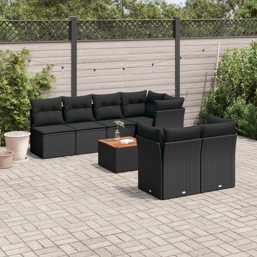 sofasæt til haven 8 dele med hynder polyrattan sort