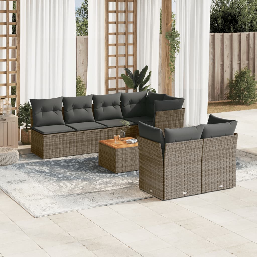 sofasæt til haven 8 dele med hynder polyrattan grå