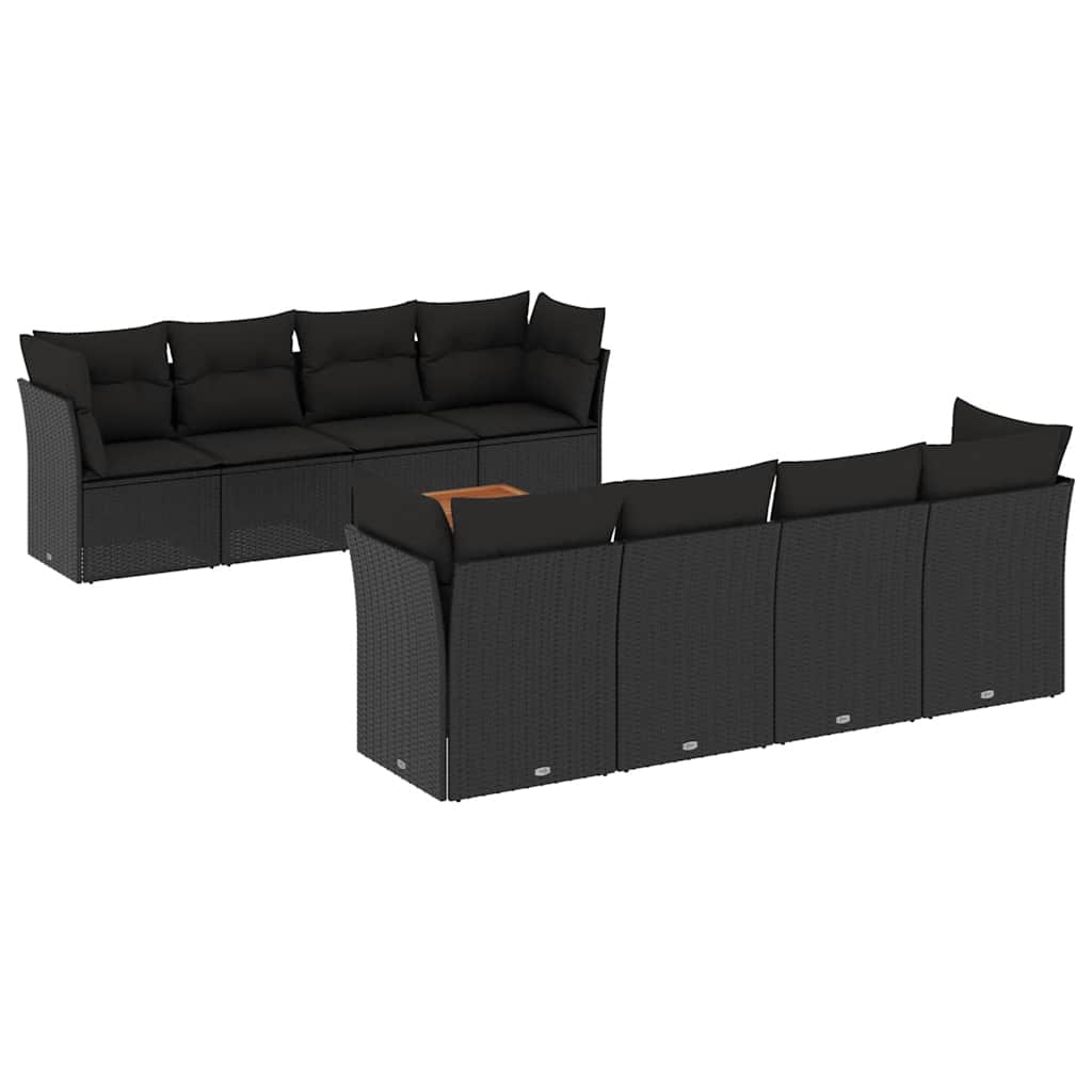 sofasæt til haven 9 dele med hynder polyrattan sort
